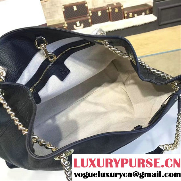 Gucci Soho Double Handle Satchel Chain Bag Original Leather Fall Winter 2016 Collection Black