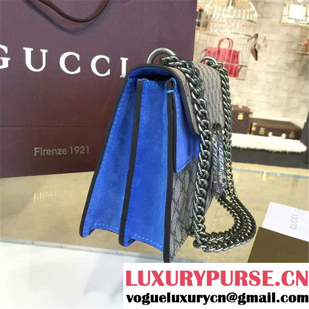 Gucci Dionysus GG Supreme Canvas Suede Shoulder Fall Winter 2016 Collection Light Blue