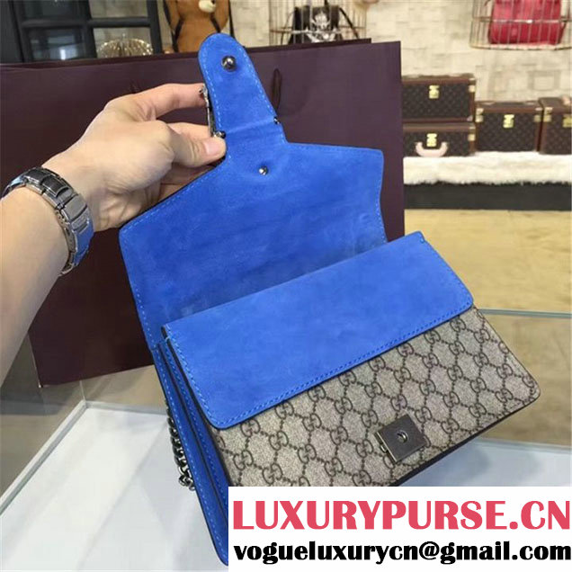 Gucci Dionysus GG Supreme Canvas Suede Shoulder Fall Winter 2016 Collection Light Blue