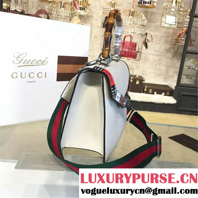 Gucci Lilith Bamboo Top Handle Bag with Printed Snakeskin Detail Medium Shoulder Bag Fall Winter 2016 Collection White