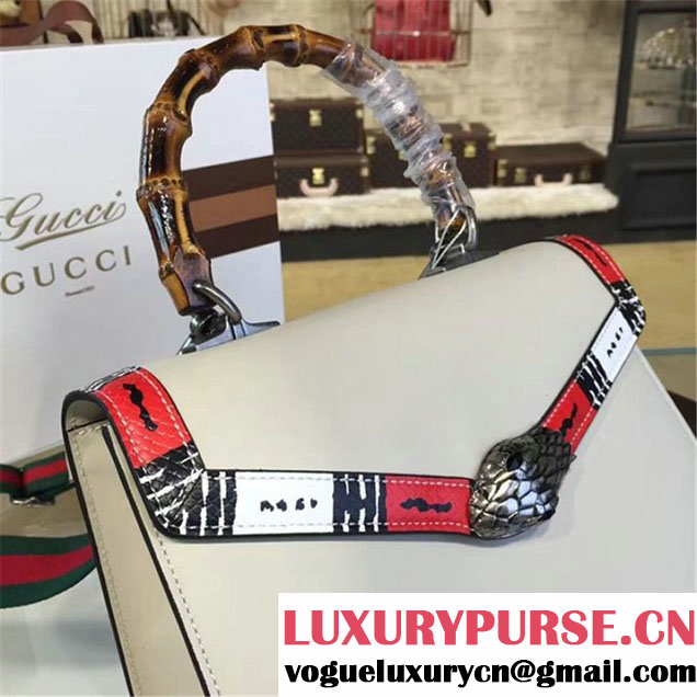 Gucci Lilith Bamboo Top Handle Bag with Printed Snakeskin Detail Medium Shoulder Bag Fall Winter 2016 Collection White