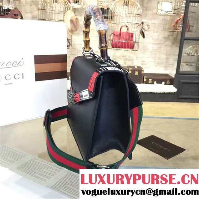 Gucci Lilith Bamboo Top Handle Bag with Printed Snakeskin Detail Medium Shoulder Bag Fall Winter 2016 Collection Black
