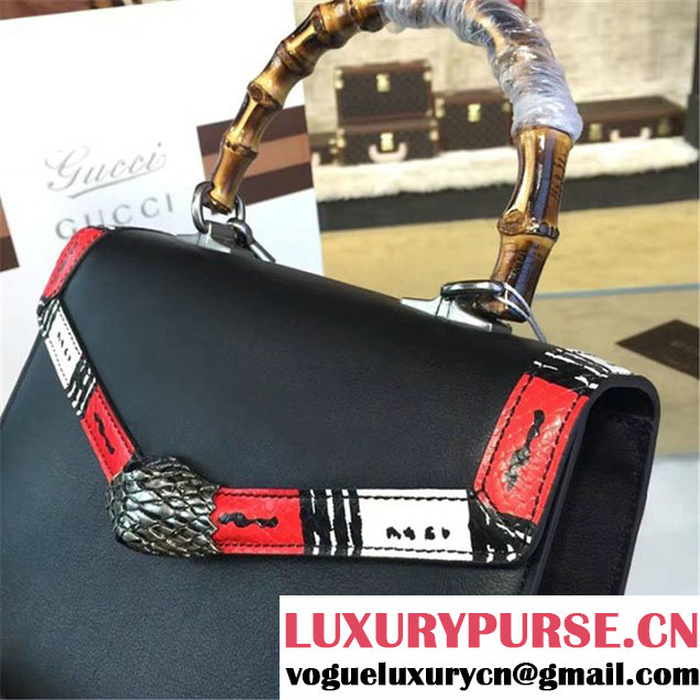 Gucci Lilith Bamboo Top Handle Bag with Printed Snakeskin Detail Medium Shoulder Bag Fall Winter 2016 Collection Black