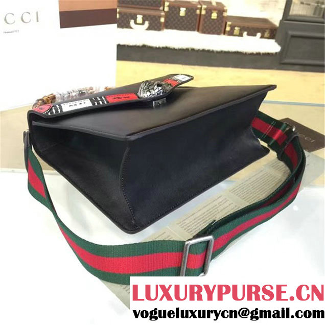 Gucci Lilith Bamboo Top Handle Bag with Printed Snakeskin Detail Medium Shoulder Bag Fall Winter 2016 Collection Black