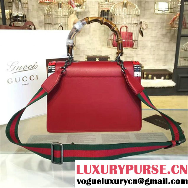 Gucci Lilith Bamboo Top Handle Bag with Printed Snakeskin Detail Medium Shoulder Bag Fall Winter 2016 Collection Hibiscus Red