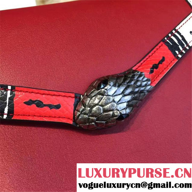 Gucci Lilith Bamboo Top Handle Bag with Printed Snakeskin Detail Medium Shoulder Bag Fall Winter 2016 Collection Hibiscus Red