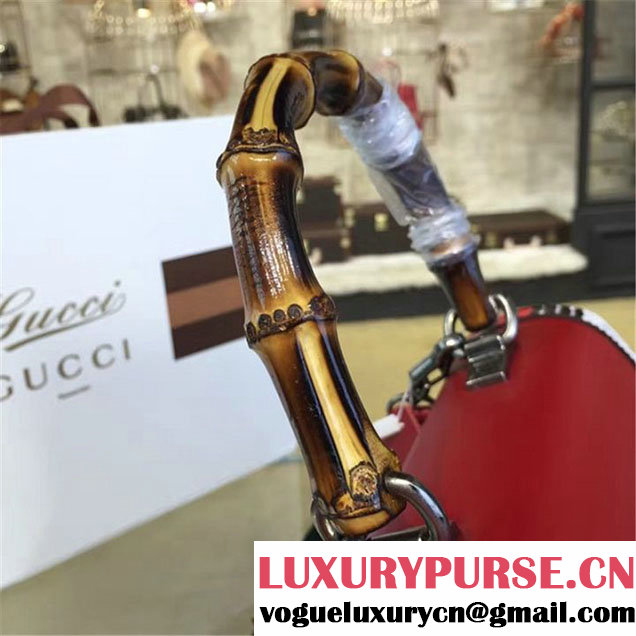 Gucci Lilith Bamboo Top Handle Bag with Printed Snakeskin Detail Medium Shoulder Bag Fall Winter 2016 Collection Hibiscus Red