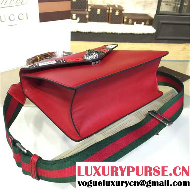 Gucci Lilith Bamboo Top Handle Bag with Printed Snakeskin Detail Medium Shoulder Bag Fall Winter 2016 Collection Hibiscus Red