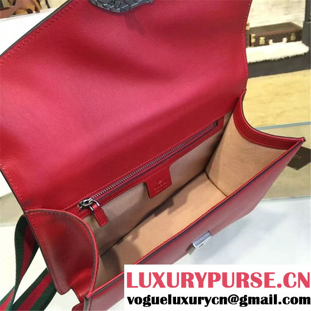 Gucci Lilith Bamboo Top Handle Bag with Printed Snakeskin Detail Medium Shoulder Bag Fall Winter 2016 Collection Hibiscus Red