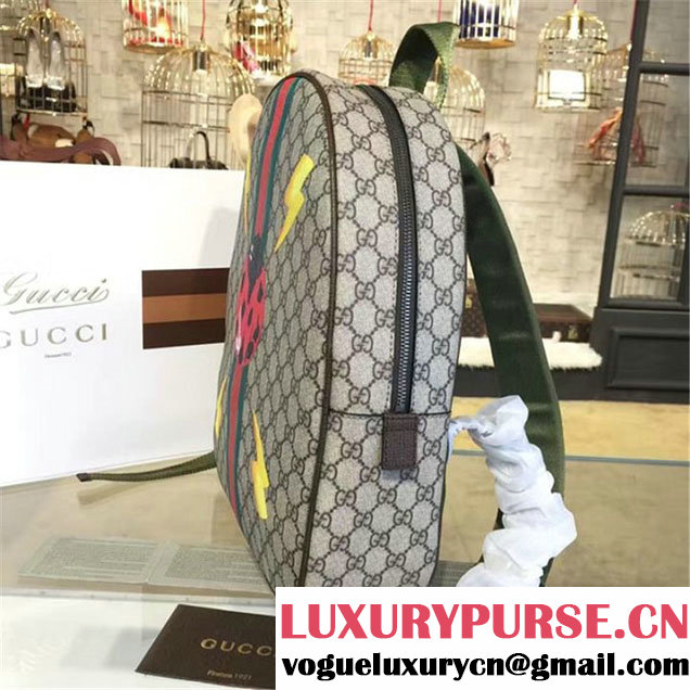 Gucci 'GG' Canvas Ladybug Backpack Original Leather Fall Winter 2016 Collection Beige & Brown