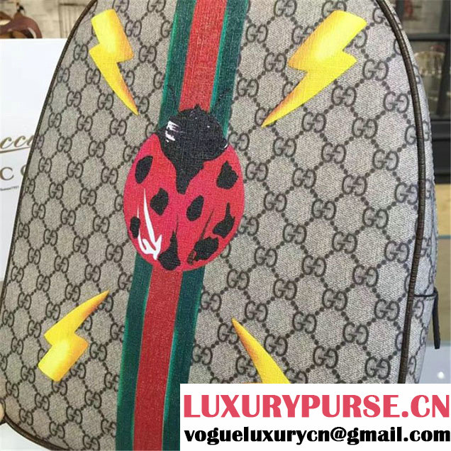 Gucci 'GG' Canvas Ladybug Backpack Original Leather Fall Winter 2016 Collection Beige & Brown