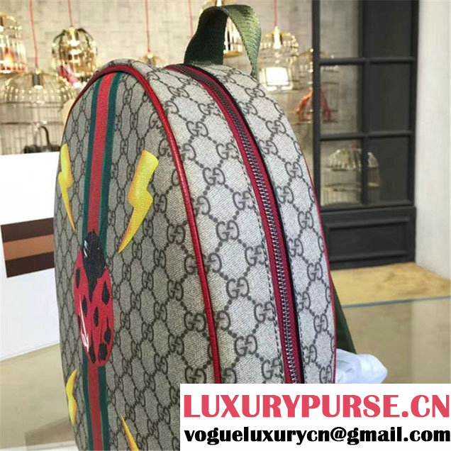 Gucci 'GG' Canvas Ladybug Backpack Original Leather Fall Winter 2016 Collection Beige & Red