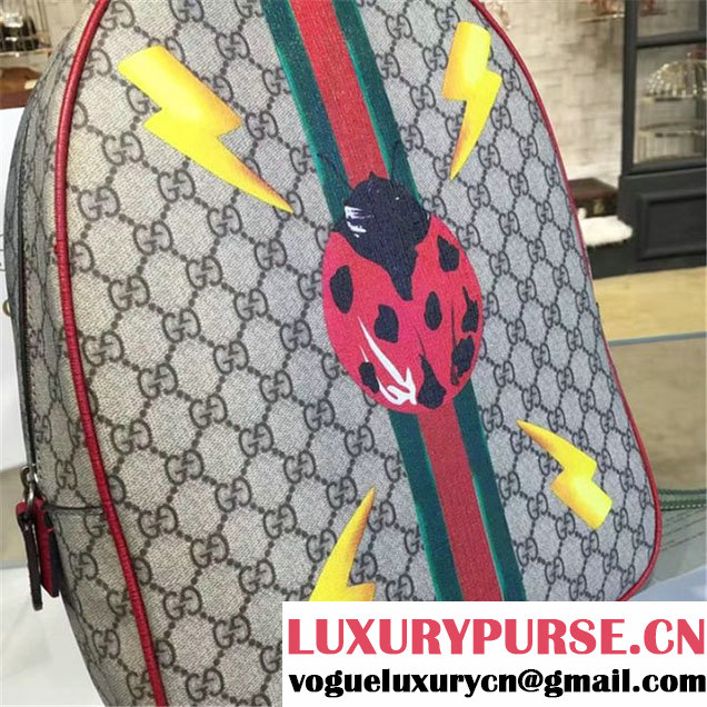 Gucci 'GG' Canvas Ladybug Backpack Original Leather Fall Winter 2016 Collection Beige & Red