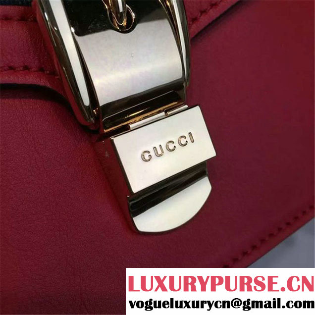 Gucci Sylvie Chain-Embellished Leather Medium Shoulder Bag Calfskin Leather Fall Winter 2016 Collection Red