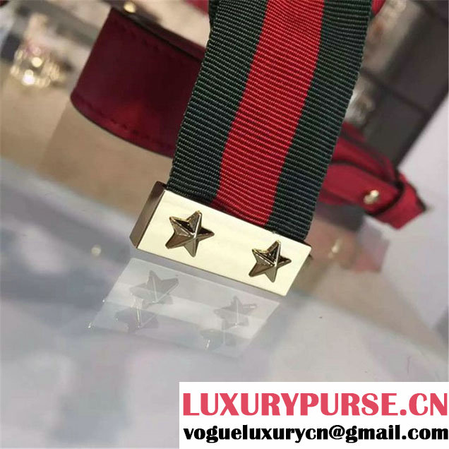 Gucci Sylvie Chain-Embellished Leather Medium Shoulder Bag Calfskin Leather Fall Winter 2016 Collection Red