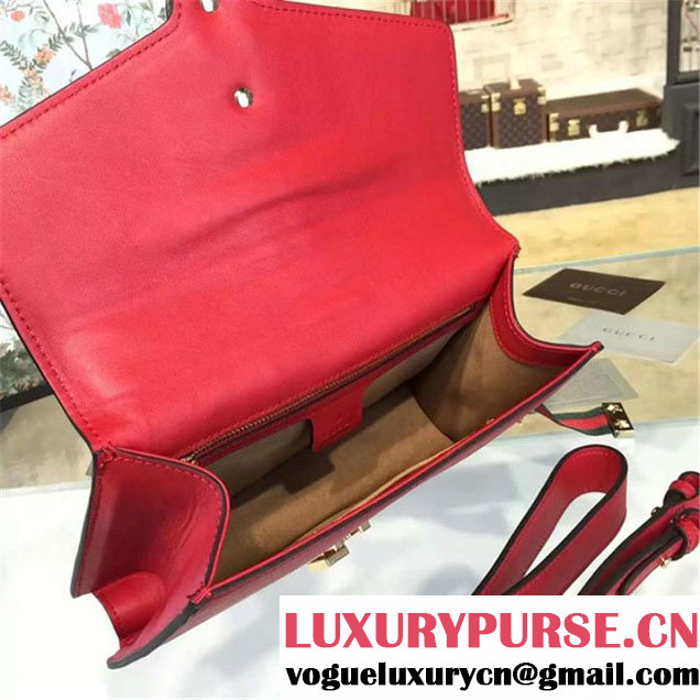 Gucci Sylvie Chain-Embellished Leather Medium Shoulder Bag Calfskin Leather Fall Winter 2016 Collection Red