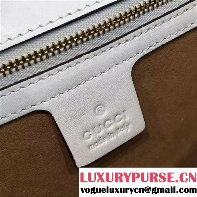 Gucci Sylvie Chain-Embellished Leather Medium Shoulder Bag Calfskin Leather Fall Winter 2016 Collection White