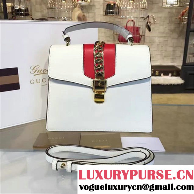 Gucci Sylvie Chain-Embellished Leather Large Shoulder Bag Calfskin Leather Fall Winter 2016 Collection Blanc