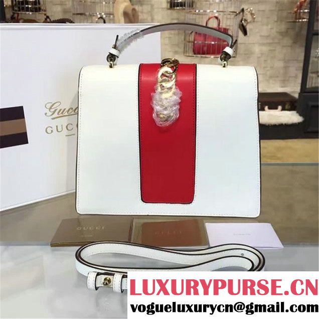 Gucci Sylvie Chain-Embellished Leather Large Shoulder Bag Calfskin Leather Fall Winter 2016 Collection Blanc