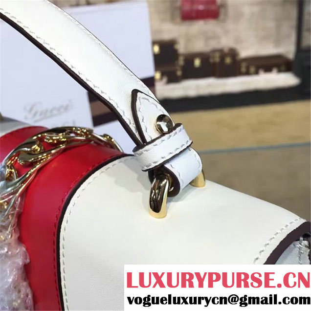 Gucci Sylvie Chain-Embellished Leather Large Shoulder Bag Calfskin Leather Fall Winter 2016 Collection Blanc