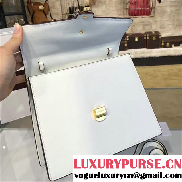 Gucci Sylvie Chain-Embellished Leather Large Shoulder Bag Calfskin Leather Fall Winter 2016 Collection Blanc