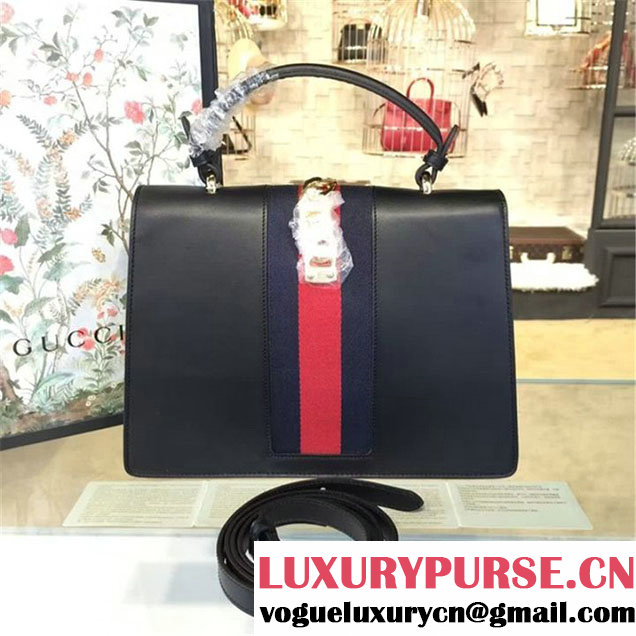 Gucci Sylvie Chain Flower Embroidered Calfskin Leather Large Shoulder Bag Fall Winter 2016 Collection Black