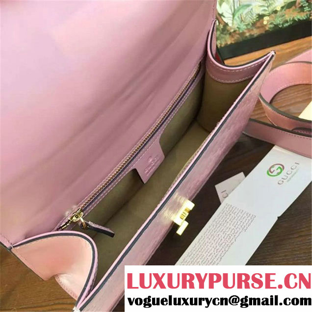 Gucci "Flame" Sylvie Chain-Embellished Embossed Calfskin Leather Medium Shoulder Bag Calfskin Leather Fall Winter 2016 Collection Pink