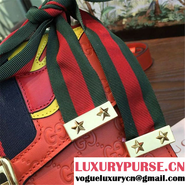 Gucci "Flame" Sylvie Chain-Embellished Embossed Calfskin Leather Medium Shoulder Bag Calfskin Leather Fall Winter 2016 Collection Red