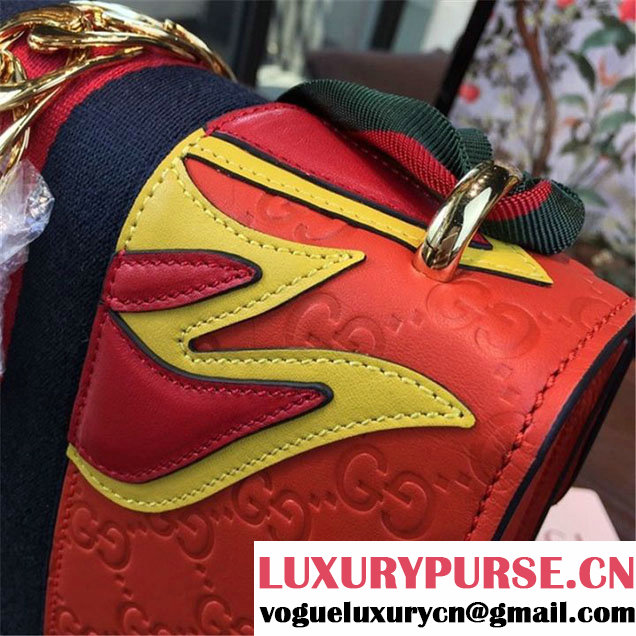 Gucci "Flame" Sylvie Chain-Embellished Embossed Calfskin Leather Medium Shoulder Bag Calfskin Leather Fall Winter 2016 Collection Red