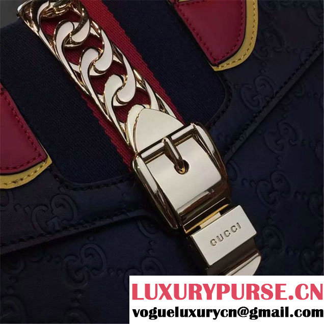 Gucci "Flame" Sylvie Chain-Embellished Embossed Calfskin Leather Medium Shoulder Bag Calfskin Leather Fall Winter 2016 Collection Black