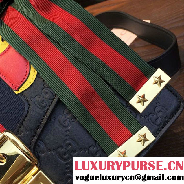 Gucci "Flame" Sylvie Chain-Embellished Embossed Calfskin Leather Medium Shoulder Bag Calfskin Leather Fall Winter 2016 Collection Black