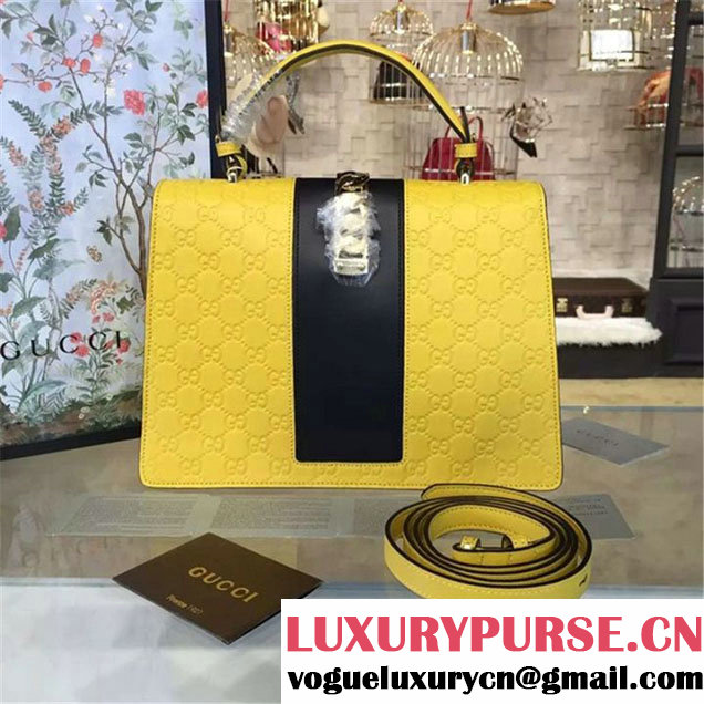Gucci "Flame" Sylvie Chain-Embellished Embossed Calfskin Leather Large Shoulder Bag Calfskin Leather Fall Winter 2016 Collection Yellow