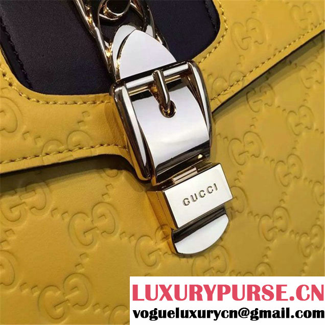 Gucci "Flame" Sylvie Chain-Embellished Embossed Calfskin Leather Large Shoulder Bag Calfskin Leather Fall Winter 2016 Collection Yellow