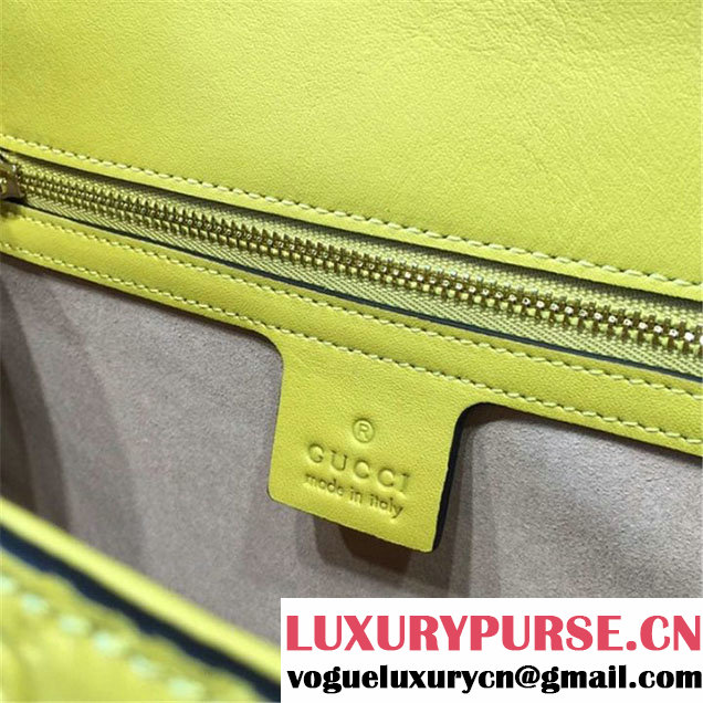 Gucci "Flame" Sylvie Chain-Embellished Embossed Calfskin Leather Large Shoulder Bag Calfskin Leather Fall Winter 2016 Collection Yellow