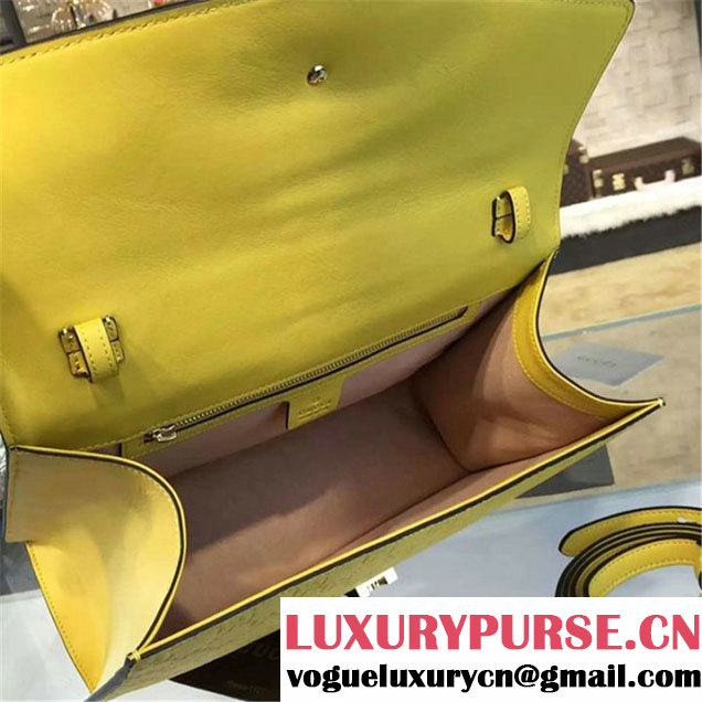 Gucci "Flame" Sylvie Chain-Embellished Embossed Calfskin Leather Large Shoulder Bag Calfskin Leather Fall Winter 2016 Collection Yellow