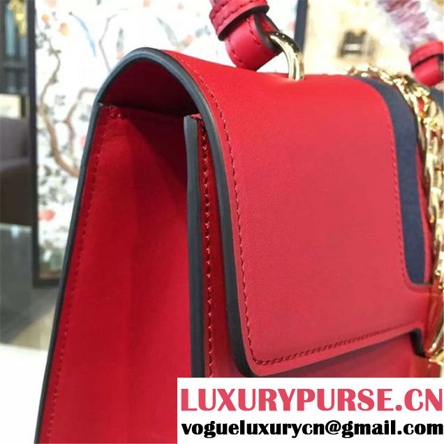 Gucci Sylvie Chain-Embellished Leather Large Shoulder Bag Calfskin Leather Fall Winter 2016 Collection Red