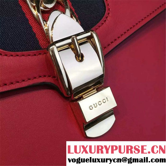 Gucci Sylvie Chain-Embellished Leather Large Shoulder Bag Calfskin Leather Fall Winter 2016 Collection Red