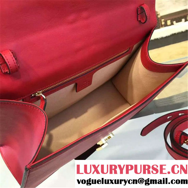 Gucci Sylvie Chain-Embellished Leather Large Shoulder Bag Calfskin Leather Fall Winter 2016 Collection Red