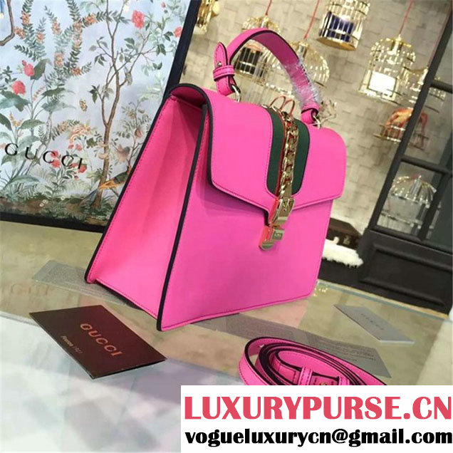 Gucci Sylvie Chain-Embellished Leather Large Shoulder Bag Calfskin Leather Fall Winter 2016 Collection Pink