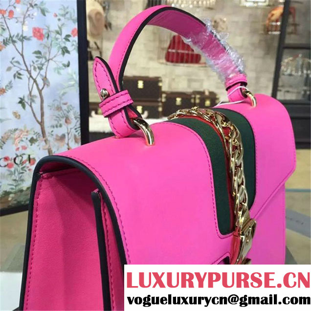 Gucci Sylvie Chain-Embellished Leather Large Shoulder Bag Calfskin Leather Fall Winter 2016 Collection Pink
