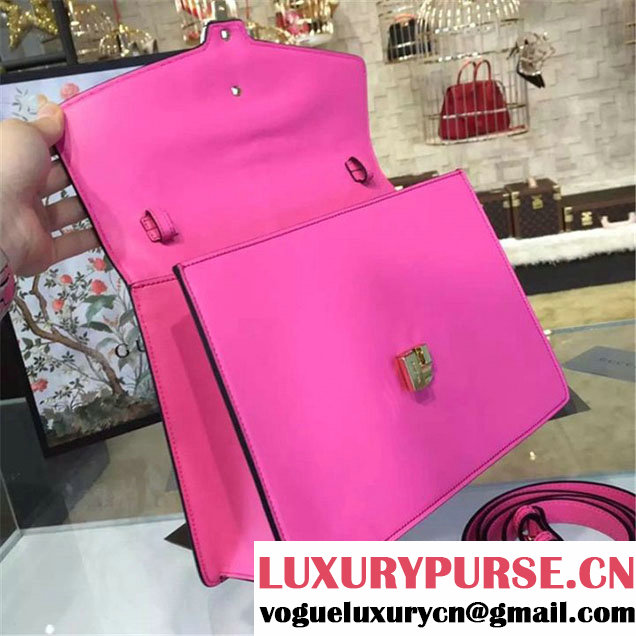 Gucci Sylvie Chain-Embellished Leather Large Shoulder Bag Calfskin Leather Fall Winter 2016 Collection Pink