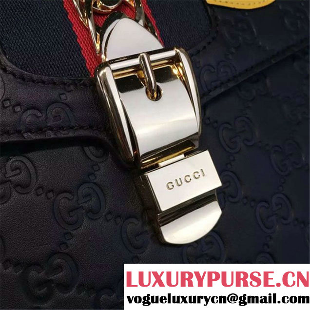 Gucci "Flame" Sylvie Chain-Embellished Embossed Calfskin Leather Large Shoulder Bag Calfskin Leather Fall Winter 2016 Collection Black