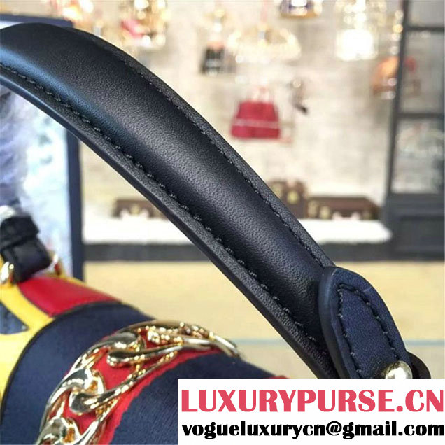 Gucci "Flame" Sylvie Chain-Embellished Embossed Calfskin Leather Large Shoulder Bag Calfskin Leather Fall Winter 2016 Collection Black