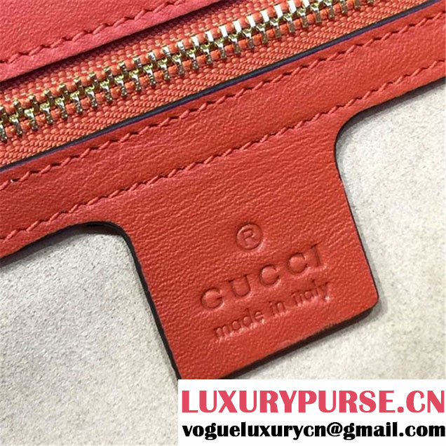 Gucci "Flame" Sylvie Chain-Embellished Embossed Calfskin Leather Large Shoulder Bag Calfskin Leather Fall Winter 2016 Collection Red