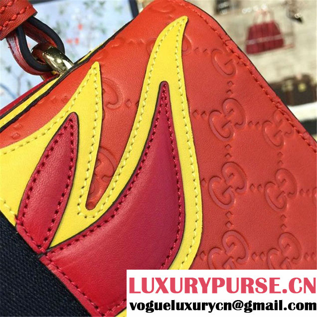 Gucci "Flame" Sylvie Chain-Embellished Embossed Calfskin Leather Large Shoulder Bag Calfskin Leather Fall Winter 2016 Collection Red