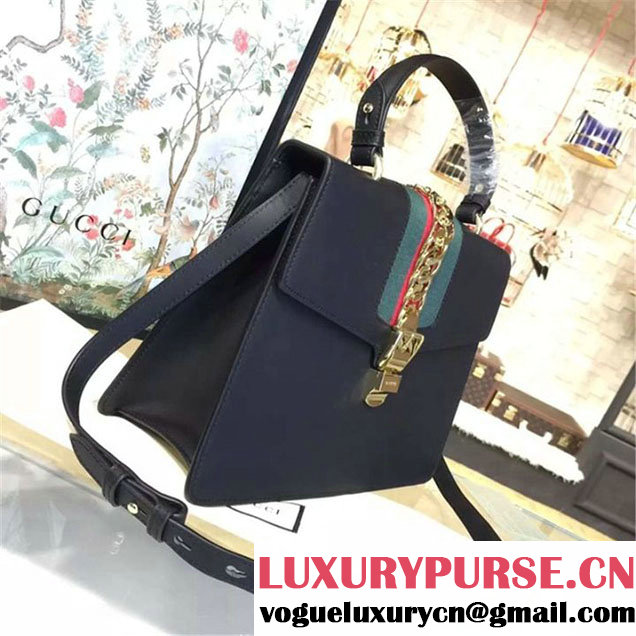 Gucci Sylvie Chain-Embellished Leather Large Shoulder Bag Calfskin Leather Fall Winter 2016 Collection Black