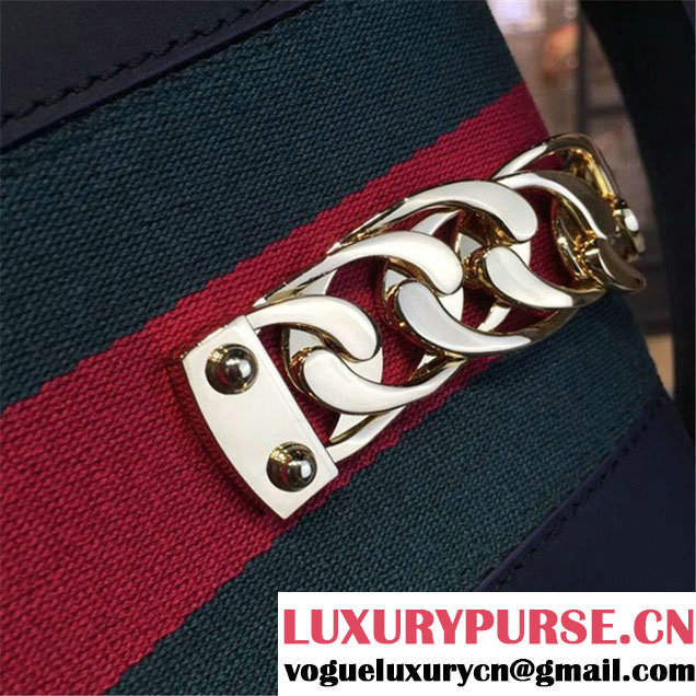 Gucci Sylvie Chain-Embellished Leather Large Shoulder Bag Calfskin Leather Fall Winter 2016 Collection Black
