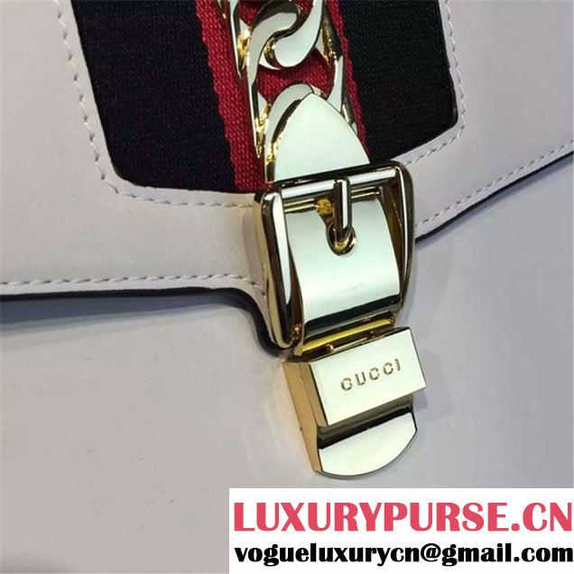 Gucci Sylvie Chain-Embellished Leather Large Shoulder Bag Calfskin Leather Fall Winter 2016 Collection White