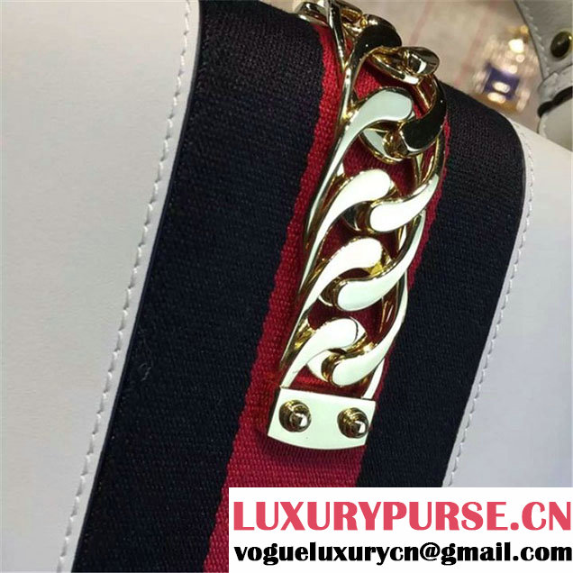 Gucci Sylvie Chain-Embellished Leather Large Shoulder Bag Calfskin Leather Fall Winter 2016 Collection White