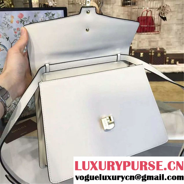 Gucci Sylvie Chain-Embellished Leather Large Shoulder Bag Calfskin Leather Fall Winter 2016 Collection White